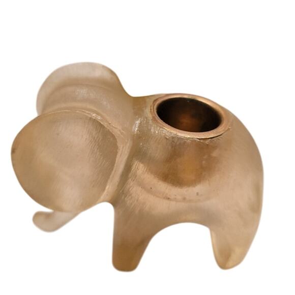 Elephant Lucite Mini Candle Holder Lucite Miniature Brass Insert Beige 4" x 4.5" - Picture 4 of 8
